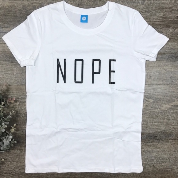 🕶 White Short Sleeve Print T-shirt NOPE - Picture 3 of 7